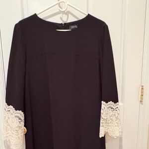 Tahari black dress with off white lace cuffs like new size 14